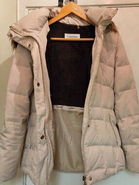CALVIN KLEIN Puffer Jacket (cream/stone) Down+Feather, Detachable Faux Fur Hood